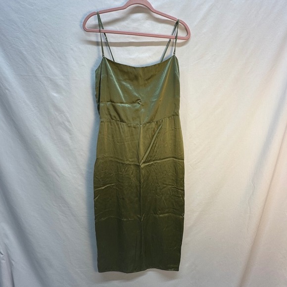 Reformation Oaklie Silk Slip Midi Dress Artichoke Green Size 10 - Picture 4 of 14